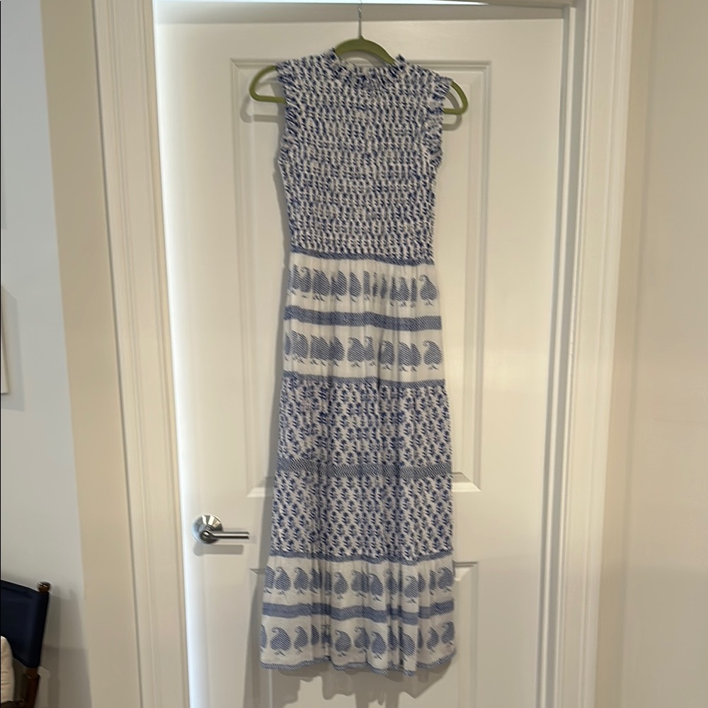 Oliphant Blue and White Smocked Maxi Dress size S